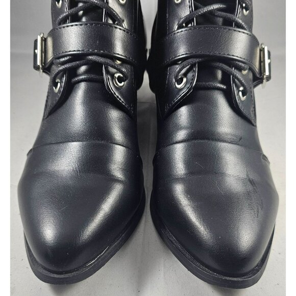 Black Lace-Up Ankle Boots With Buckle Strap & Zipper Closure size 8.5 - Picture 6 of 8